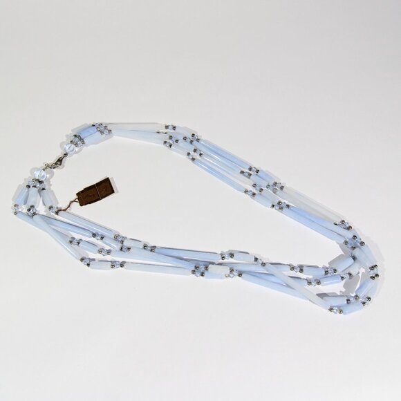 Vintage By Hugo Multi-Strand Blue Glass Tubes Necklace with Original Tags - Picture 1 of 7